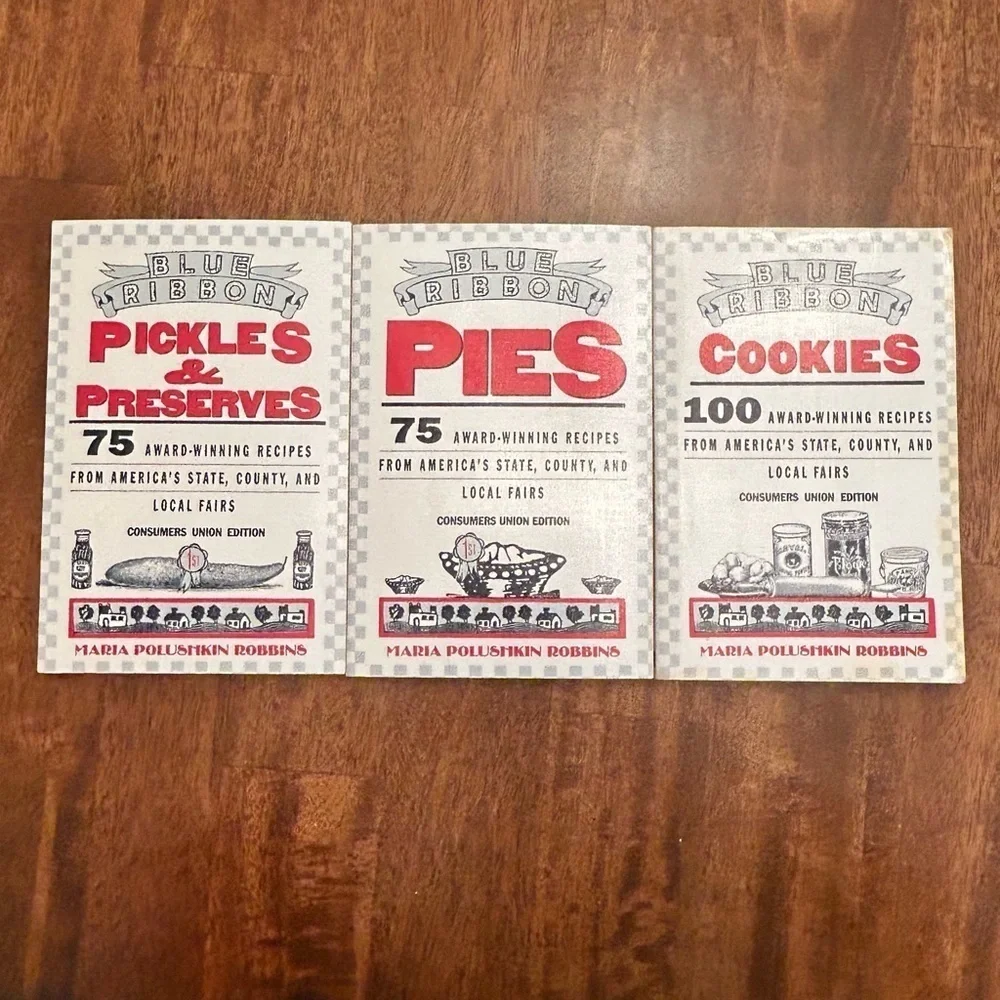 Vintage 1989 Blue Ribbon Cookbook Box Set 3 Pack Cookies Pies Pickles Preserves